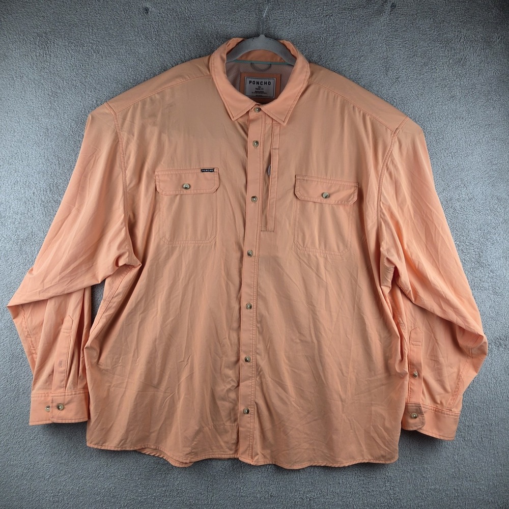 Poncho Outdoors Coral Button Shirt Mens 3XL Fishing Hiking Performance Stretch